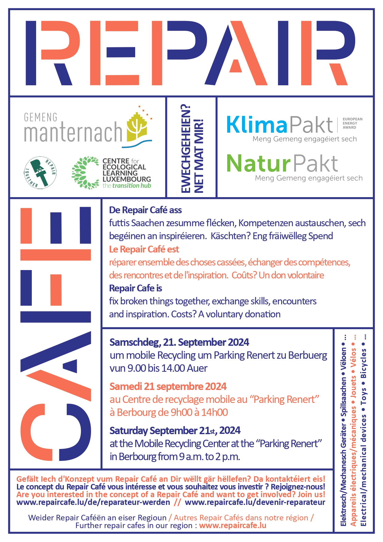 Gemeng & lokal Grupp, CELL (Centre for Ecological Learning Luxembourg), Repair Cafe Lëtzebuerg